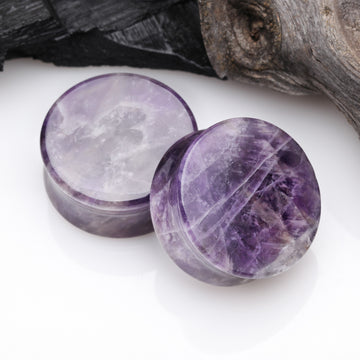 Detail View 1 of A Pair of Amethyst Quartz Stone Double Flared Ear Gauge Plug-Purple